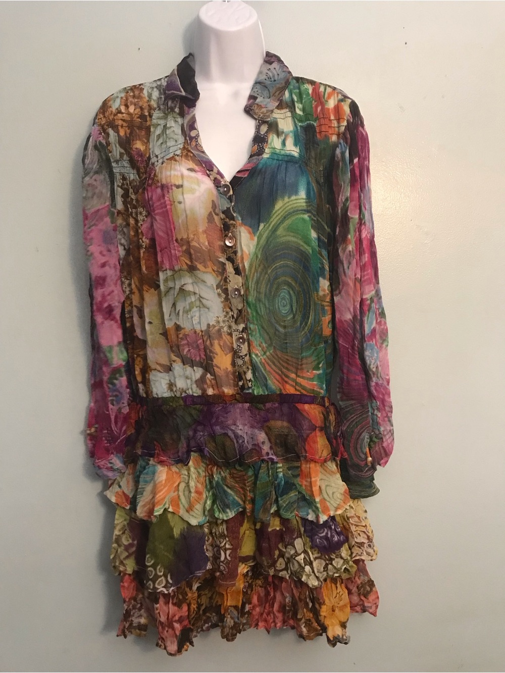 Young threads Multicolor Printed Ruffle Tunic Dress - Women's Multicolor Top